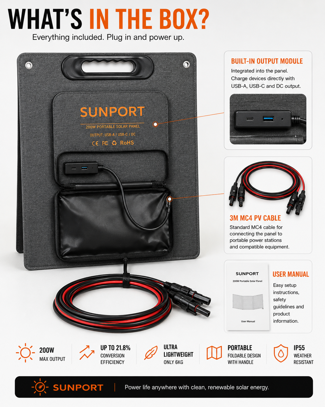 SUNPORT 200W Foldable Solar Panel – Portable Solar Charger